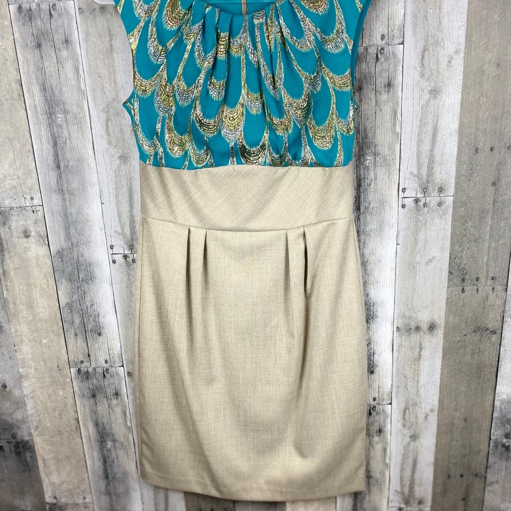 Trina Turk Peacock Metallic Sheath Dress Size 6 - Picture 4 of 8